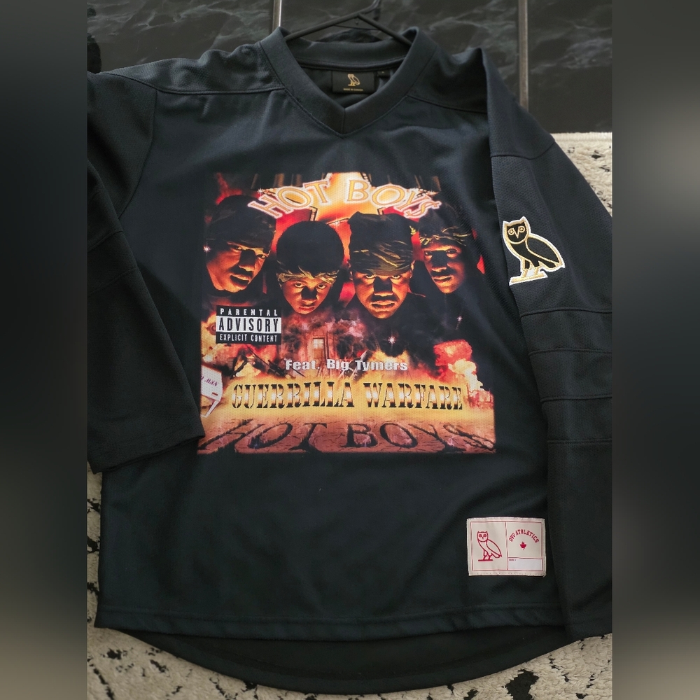 OVO x hot boys black small hockey jersey for mens